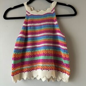 Girls Crocheted Stripe Tank Top in White, Pink, Blue, Green, Orange